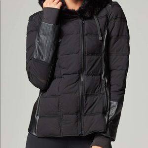 Blanc Noir Hooded Moto Puffer Jacket with Faux Fur Trim (W Small & never worn)